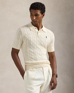 Cable-Knit Cotton Polo Sweater