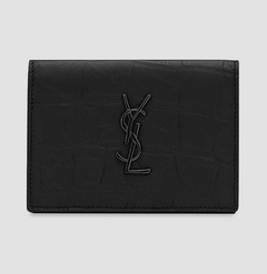Saint Laurent Cassandre Card Case in Crocodile-Embossed Leather