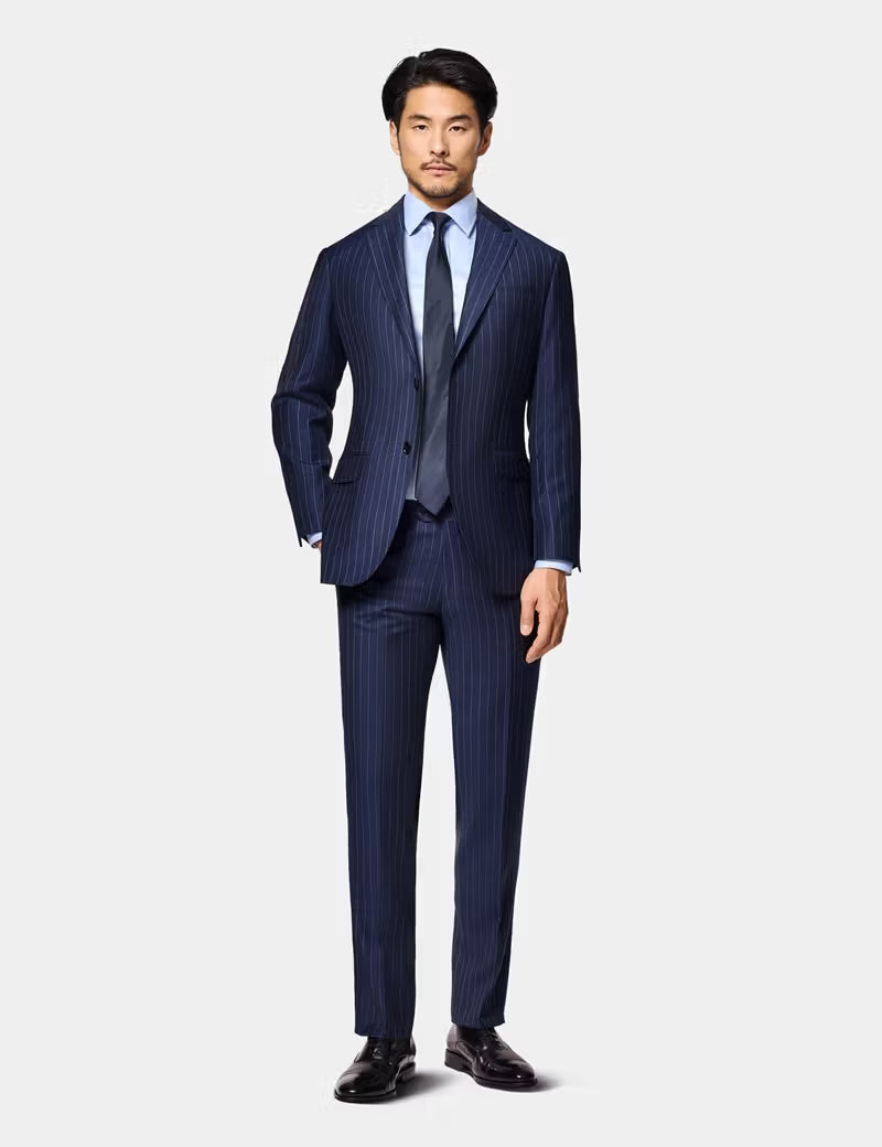 Navy Chalk Stripe Slim Suit Pants