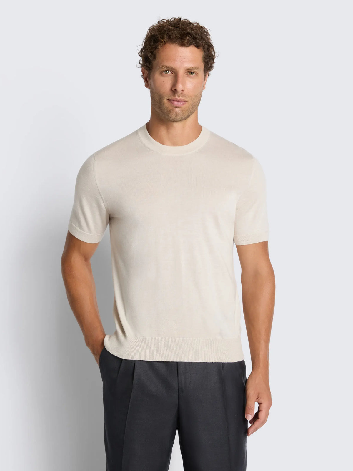 Ivory white cashmere and silk T-shirt