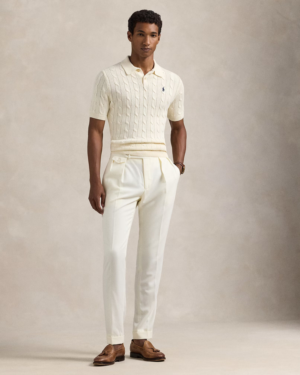 Cable-Knit Cotton Polo Sweater