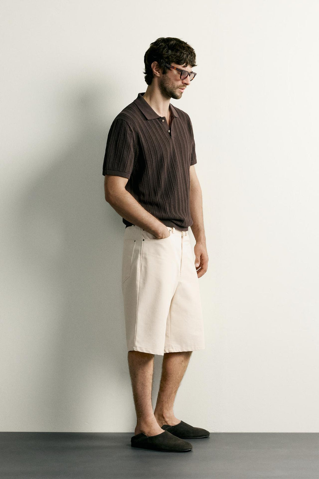 OPEN-KNIT TEXTURED POLO