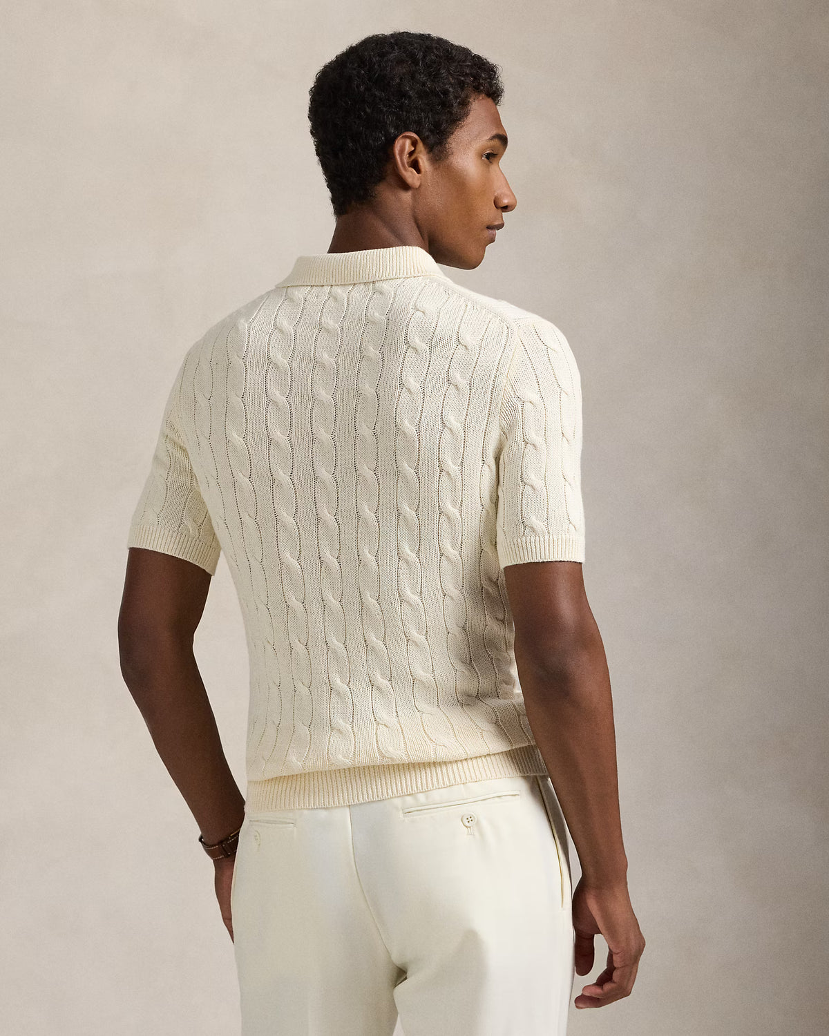 Cable-Knit Cotton Polo Sweater