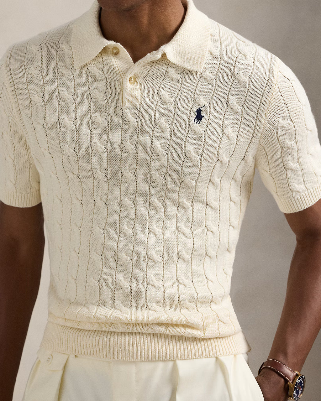 Cable-Knit Cotton Polo Sweater