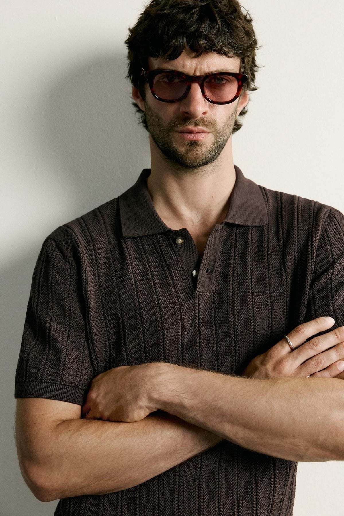 OPEN-KNIT TEXTURED POLO
