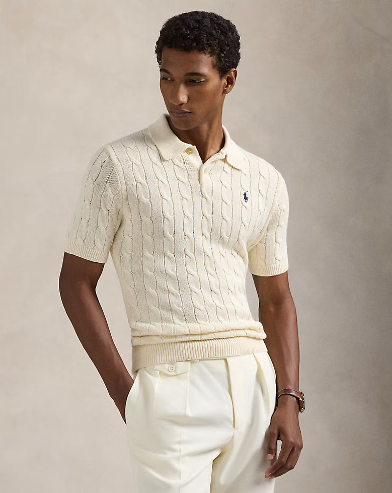 Cable-Knit Cotton Polo Sweater