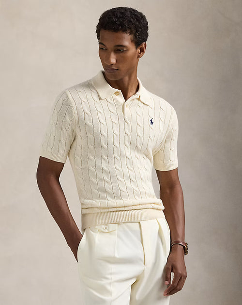 Cable-Knit Cotton Polo Sweater