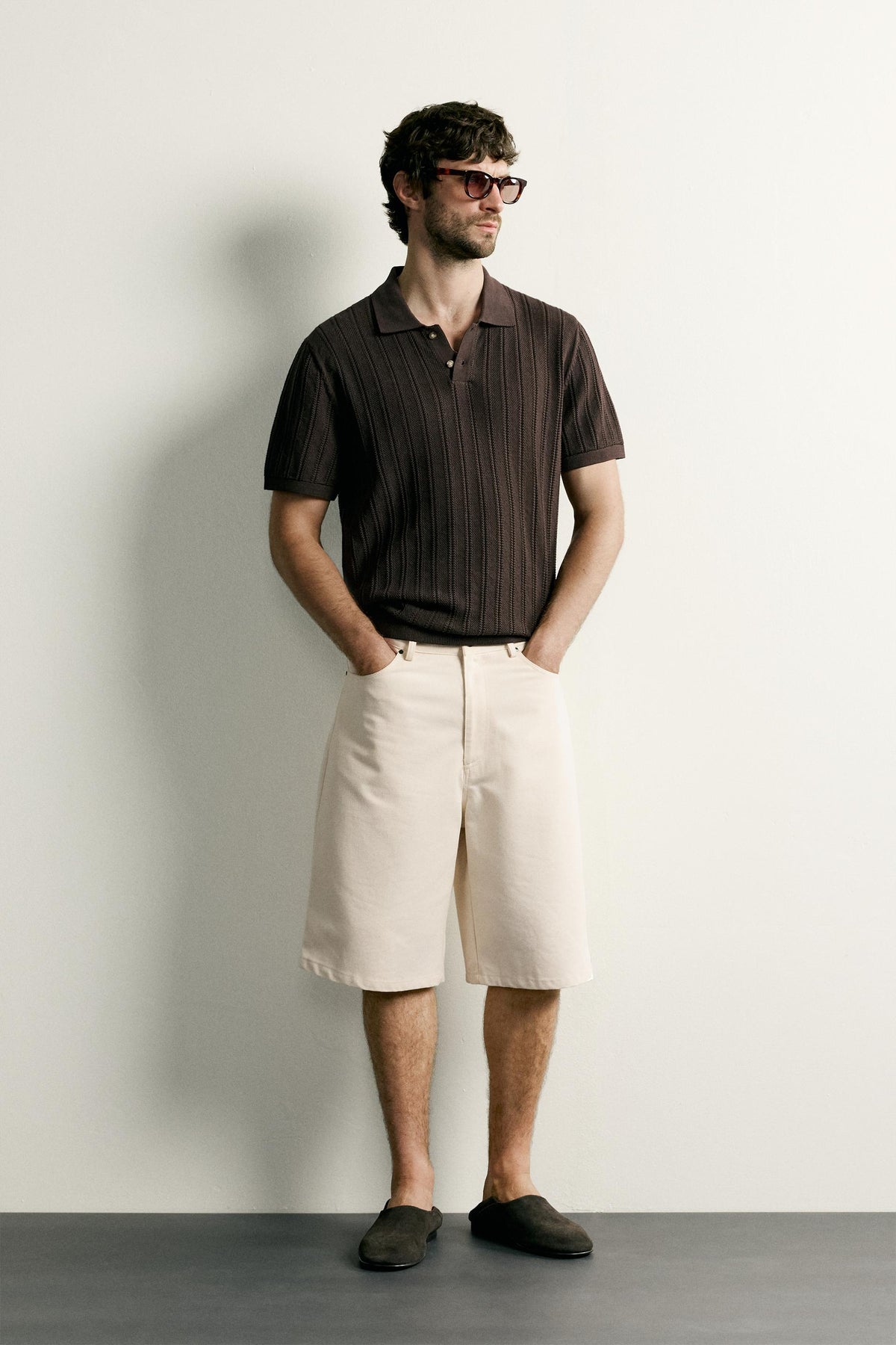 OPEN-KNIT TEXTURED POLO