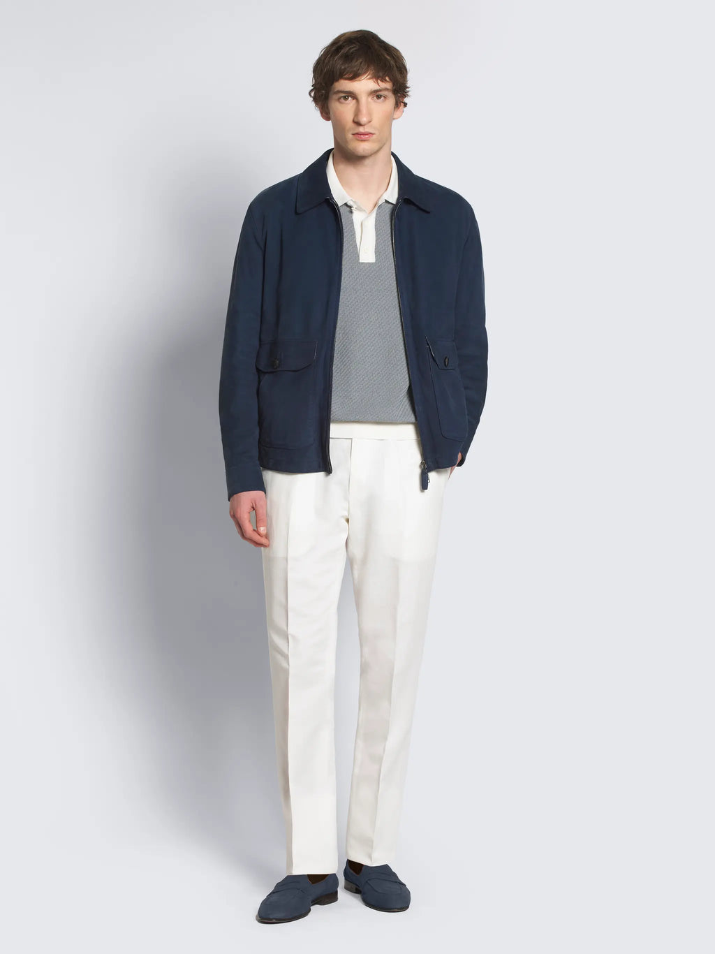 Grey linen, cotton and silk chiné polo
