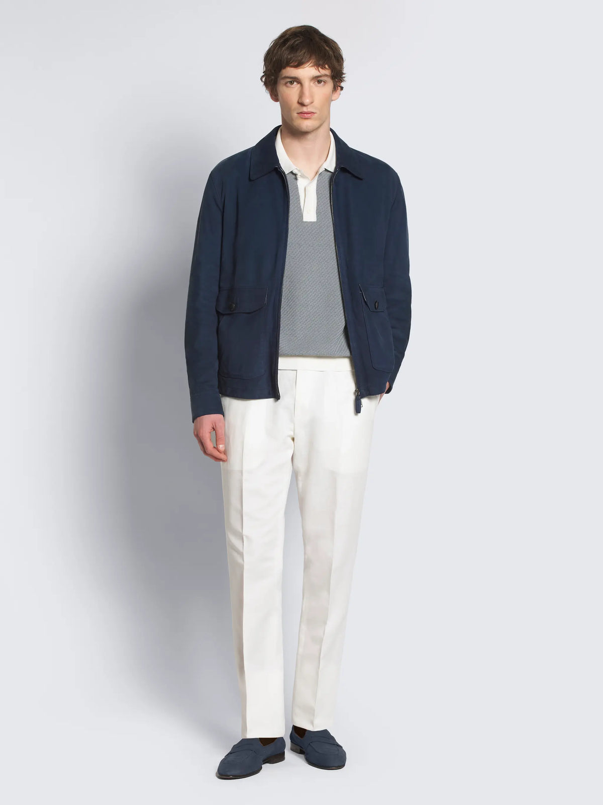 Grey linen, cotton and silk chiné polo