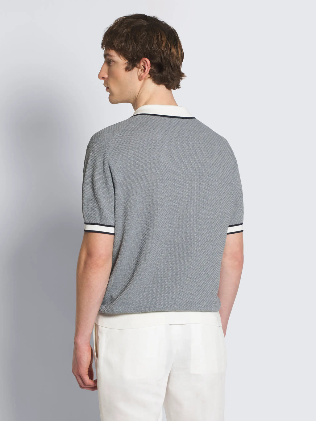 Grey linen, cotton and silk chiné polo