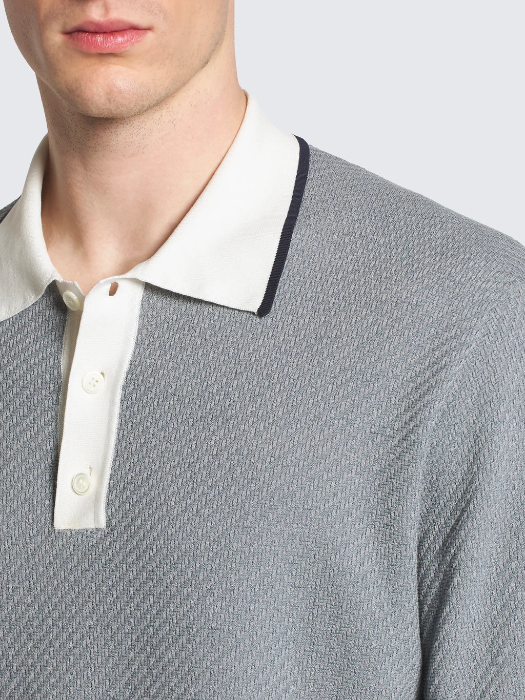 Grey linen, cotton and silk chiné polo