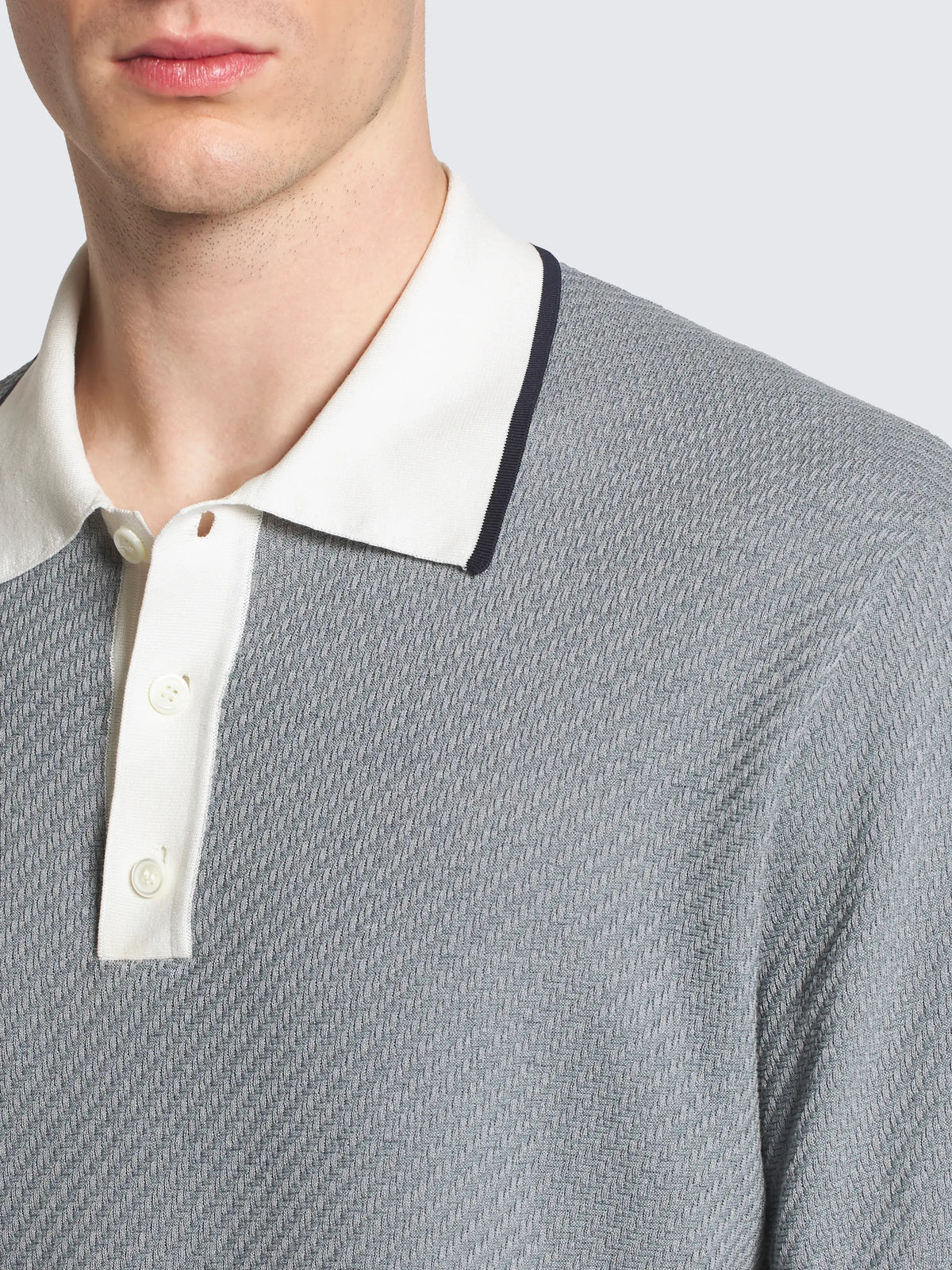 Grey linen, cotton and silk chiné polo