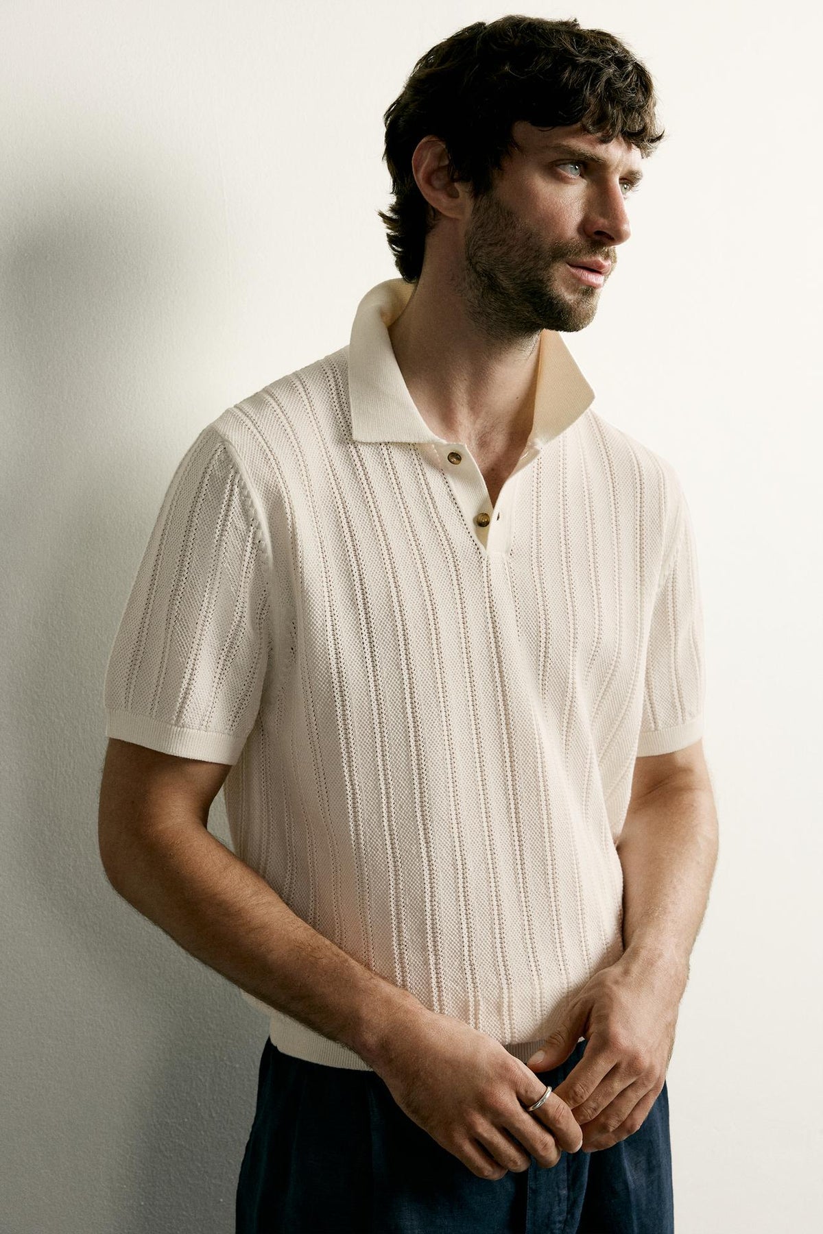 OPEN-KNIT TEXTURED POLO