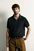 OPEN-KNIT TEXTURED POLO