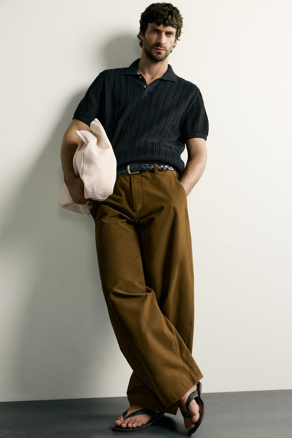 OPEN-KNIT TEXTURED POLO