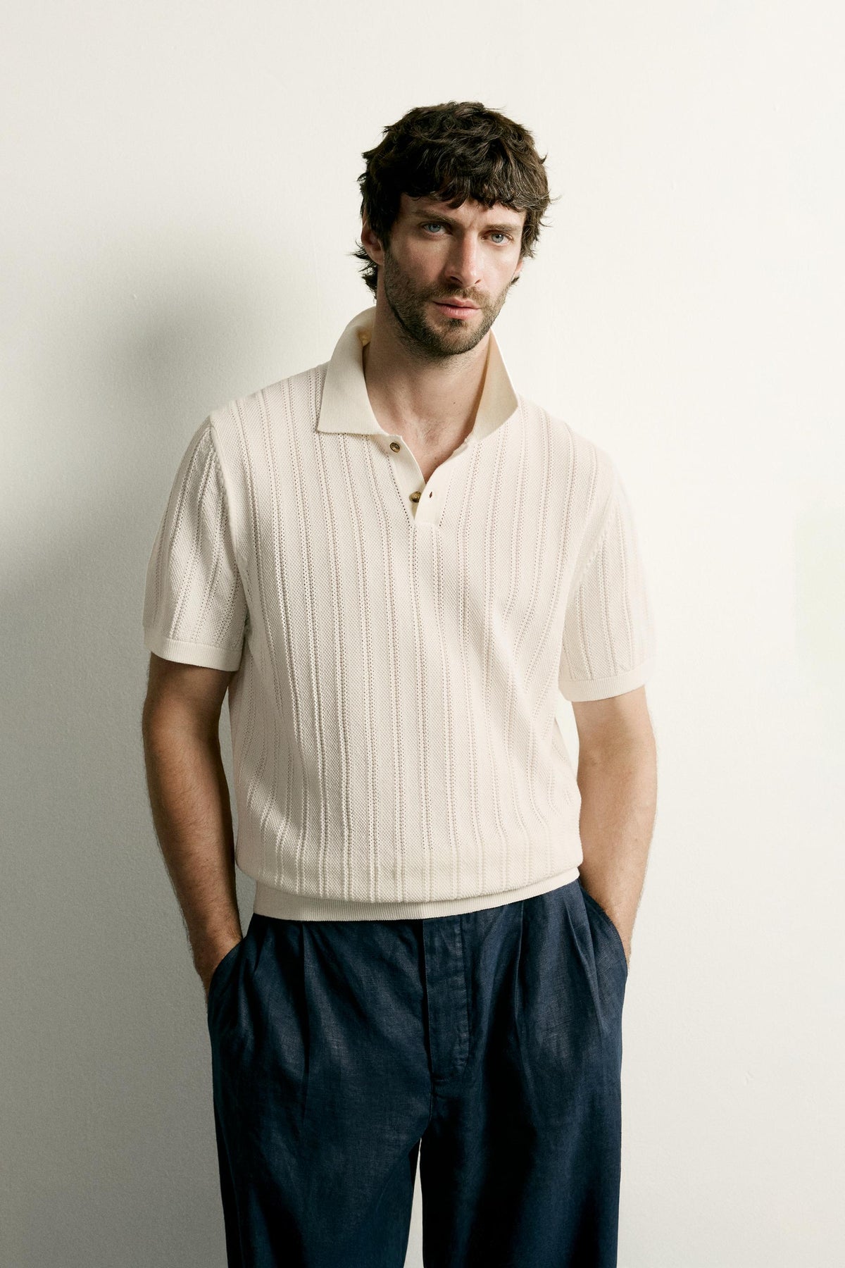OPEN-KNIT TEXTURED POLO