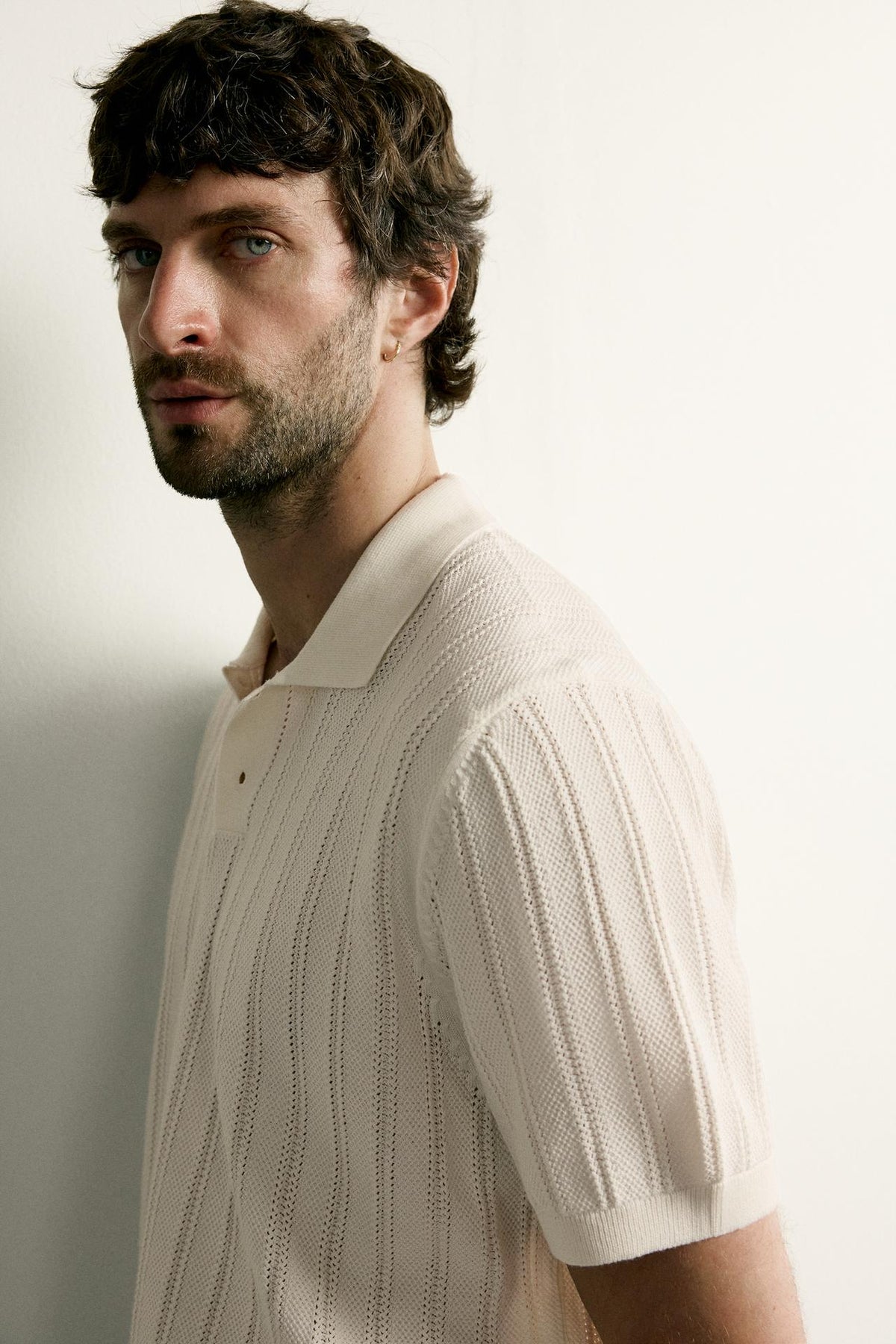 OPEN-KNIT TEXTURED POLO