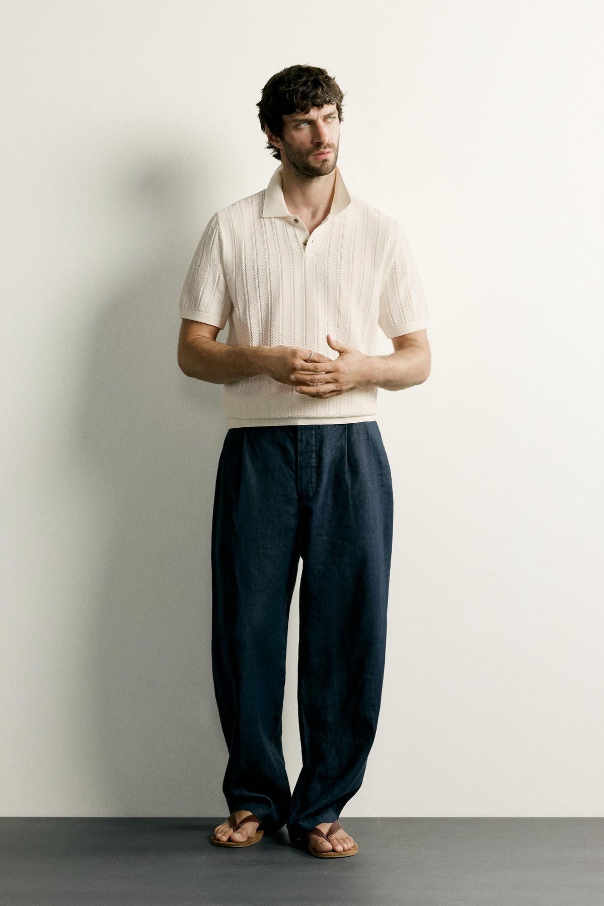OPEN-KNIT TEXTURED POLO