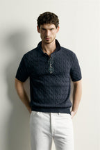 CABLE-KNIT POLO SHIRT