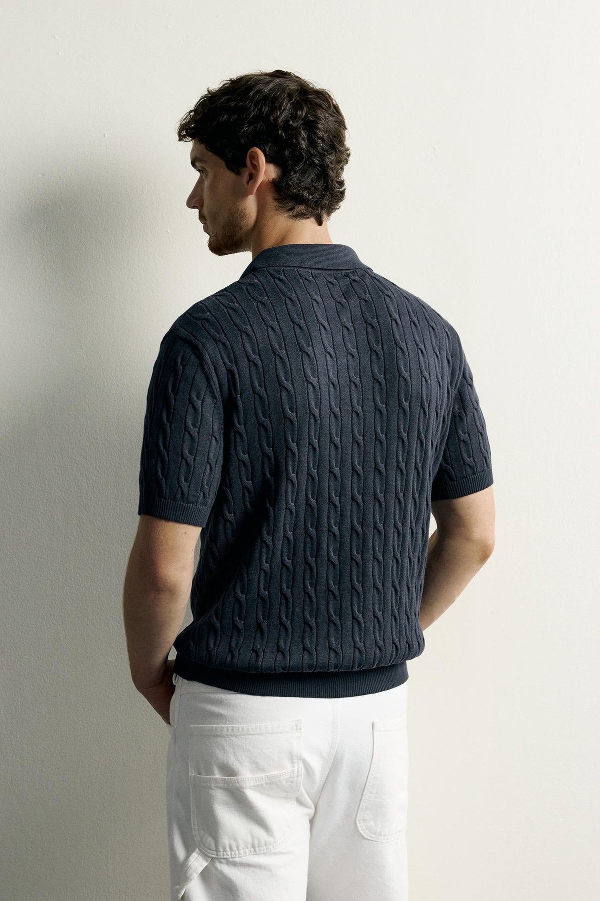 CABLE-KNIT POLO SHIRT