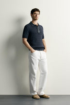 CABLE-KNIT POLO SHIRT