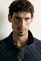 CABLE-KNIT POLO SHIRT