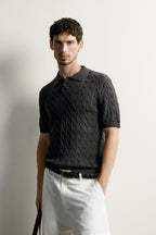 CABLE-KNIT POLO SHIRT