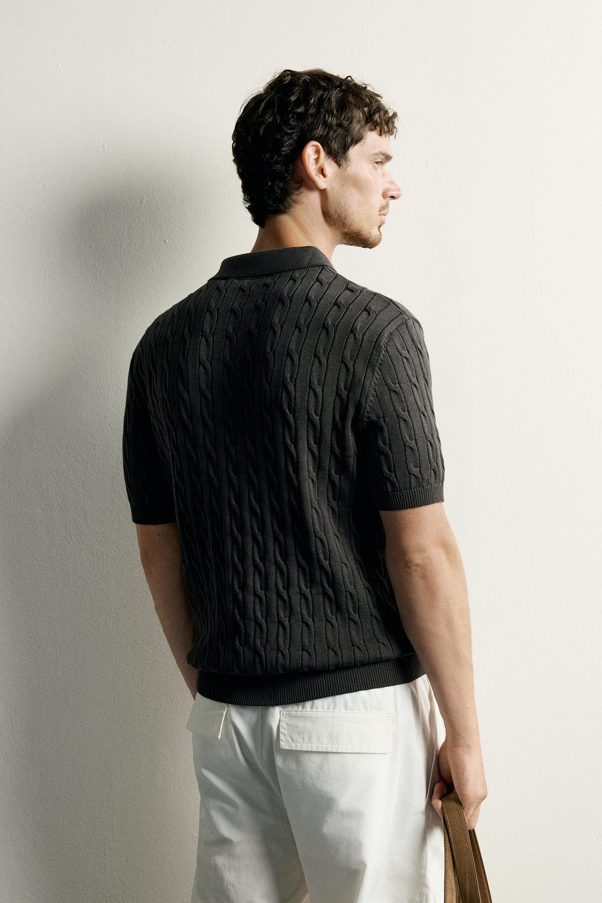 CABLE-KNIT POLO SHIRT