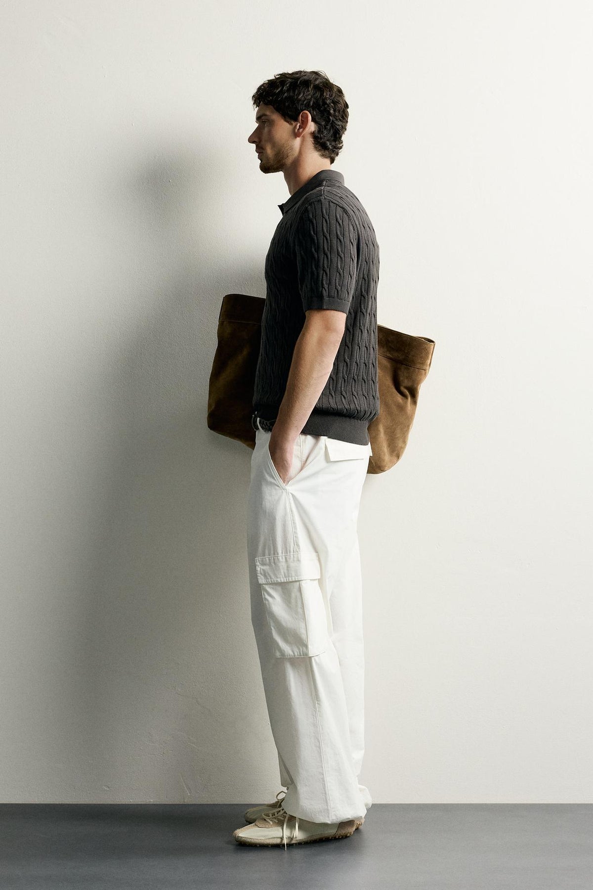 CABLE-KNIT POLO SHIRT