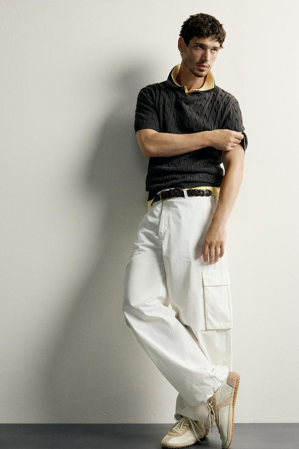 CABLE-KNIT POLO SHIRT