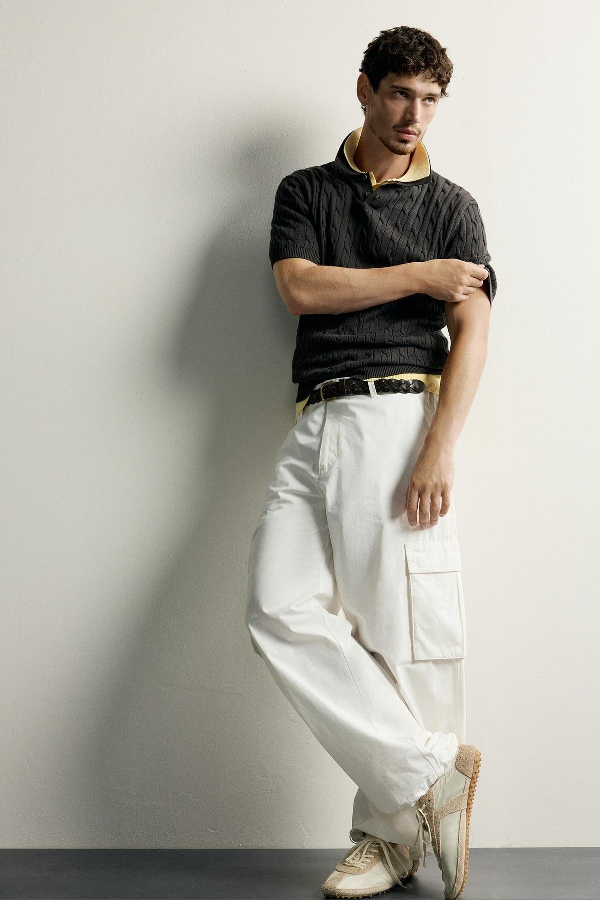 CABLE-KNIT POLO SHIRT