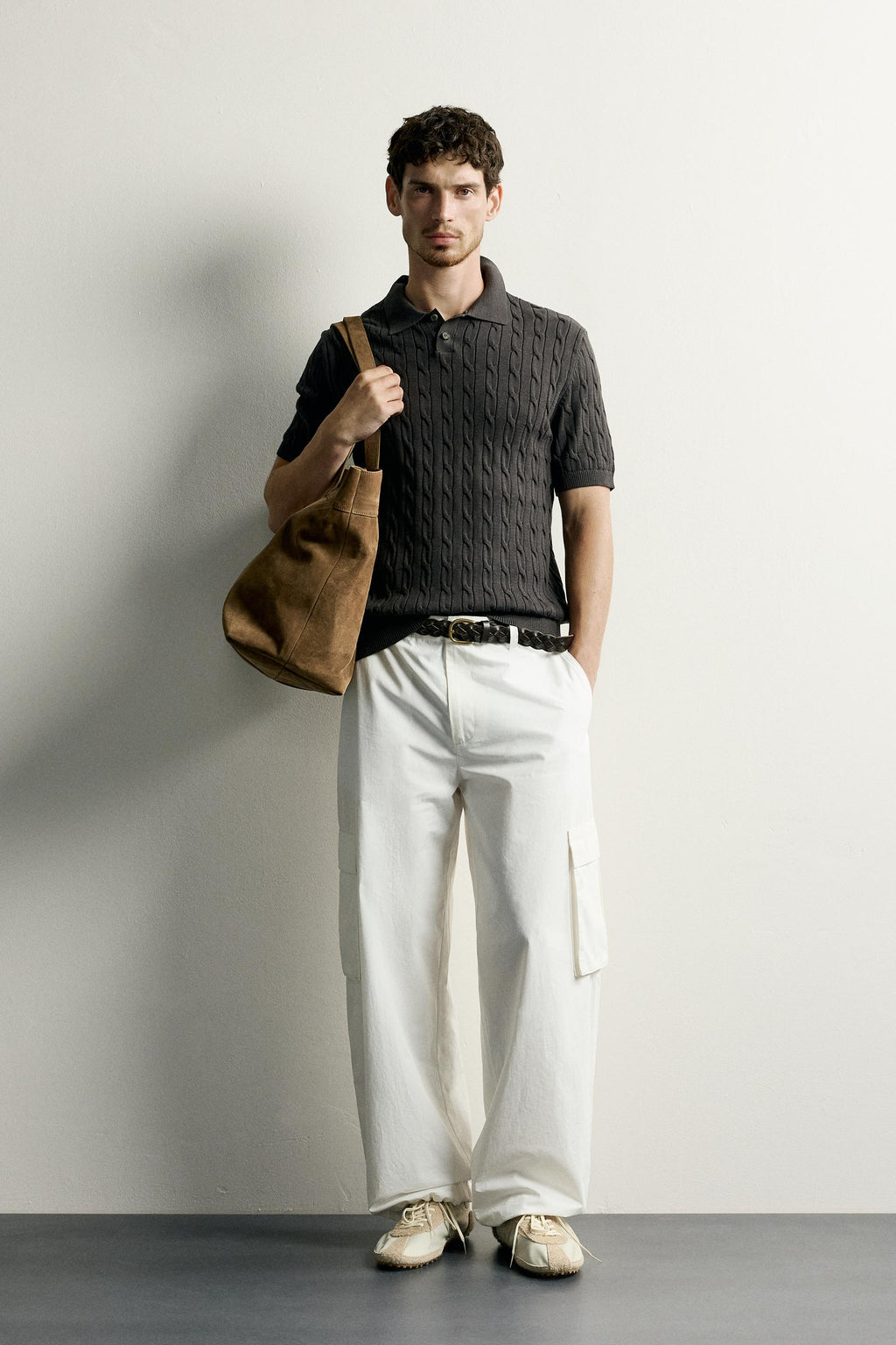 CABLE-KNIT POLO SHIRT