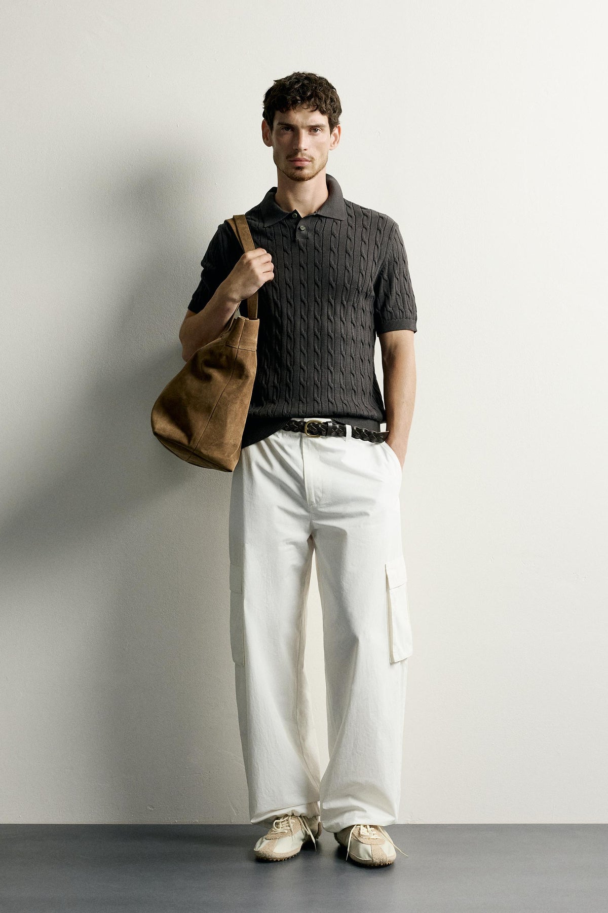 CABLE-KNIT POLO SHIRT