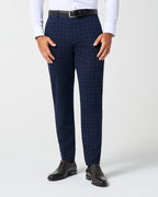 Athletic Fit Stretch Wool Suit Pants - Blue Plaid