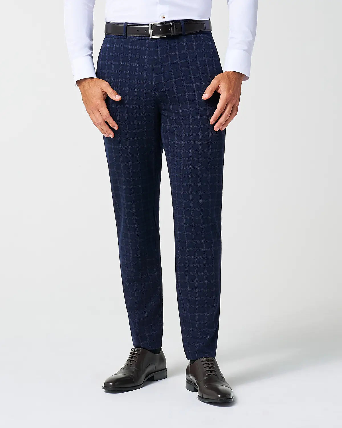 Athletic Fit Stretch Wool Suit Pants - Blue Plaid