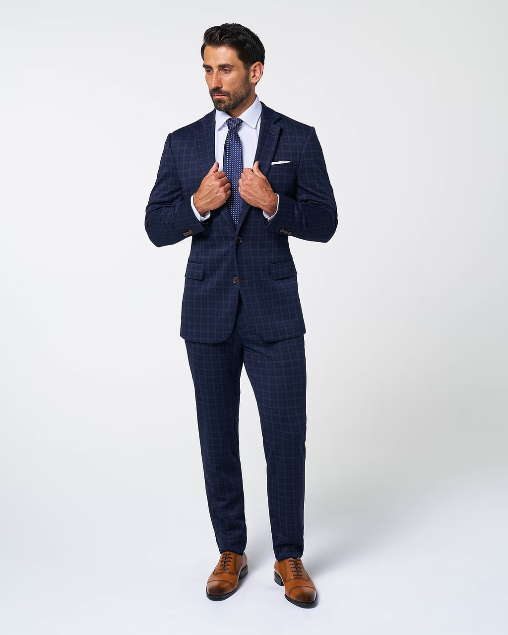 Athletic Fit Stretch Wool Suit Pants - Blue Plaid