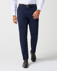 Athletic Fit Stretch Wool Suit Pants - Blue Plaid