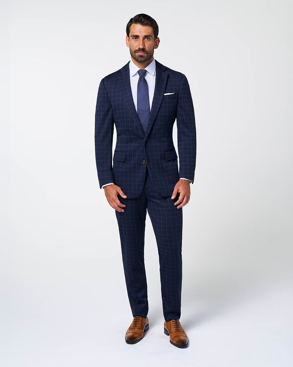 Athletic Fit Stretch Wool Blazer - Blue Plaid