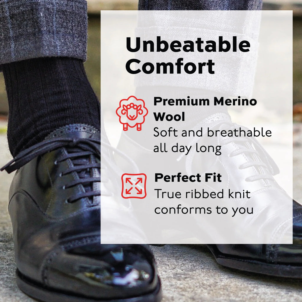 Black Merino Wool Mid Calf Dress Socks