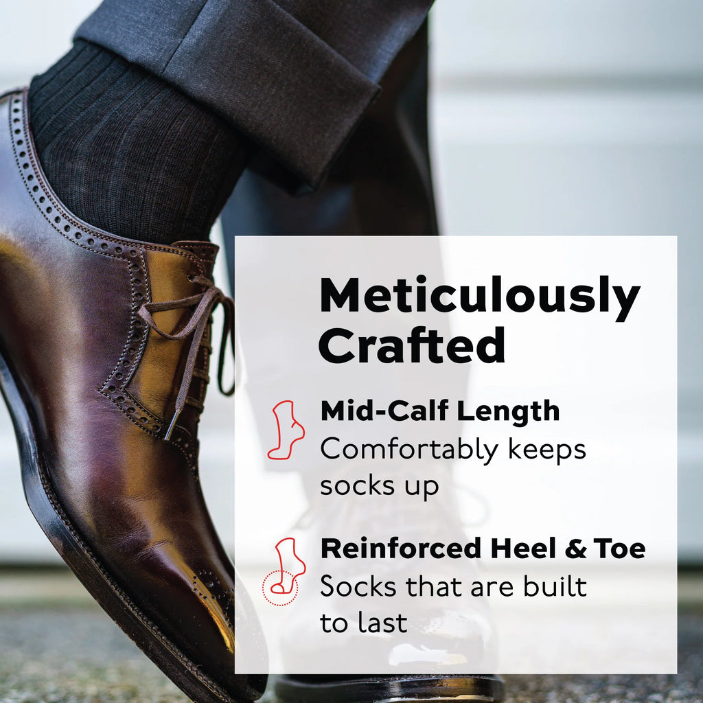 Black Merino Wool Mid Calf Dress Socks