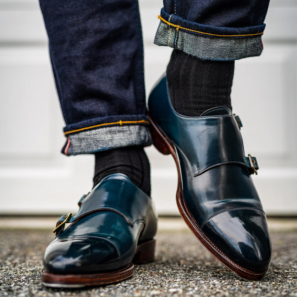 Black Merino Wool Mid Calf Dress Socks
