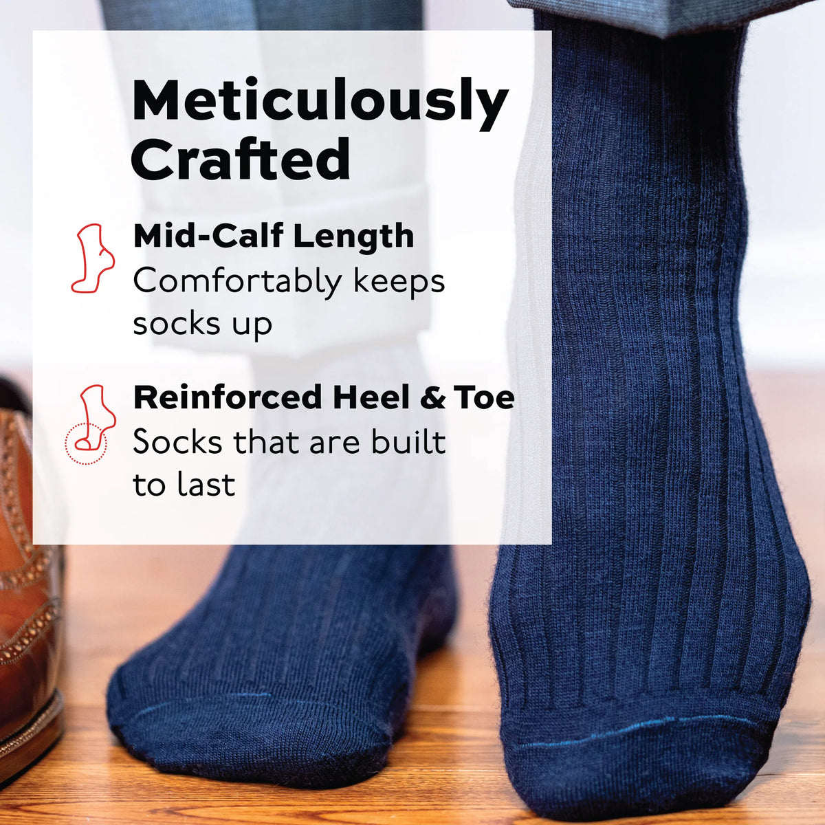 Navy Merino Wool Mid Calf Dress Socks