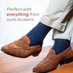 Navy Merino Wool Mid Calf Dress Socks