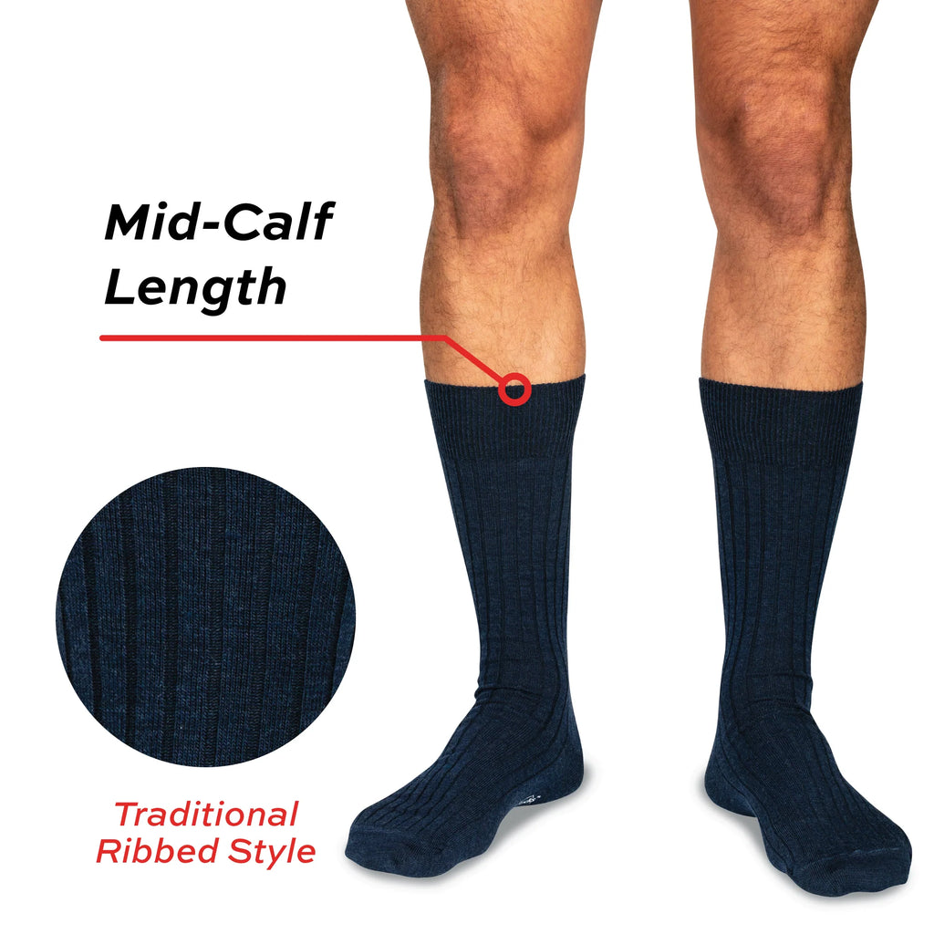 Navy Merino Wool Mid Calf Dress Socks