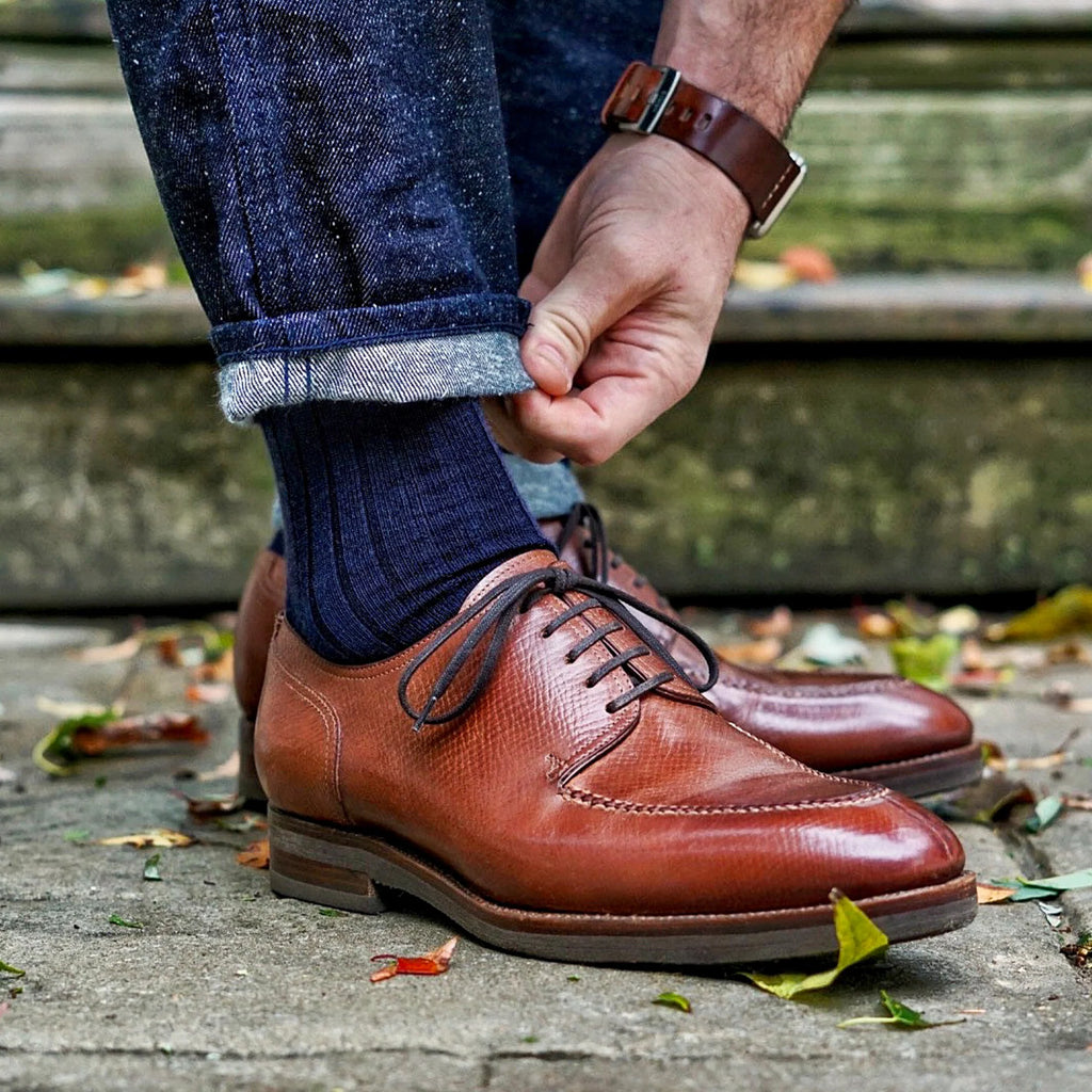 Navy Merino Wool Mid Calf Dress Socks