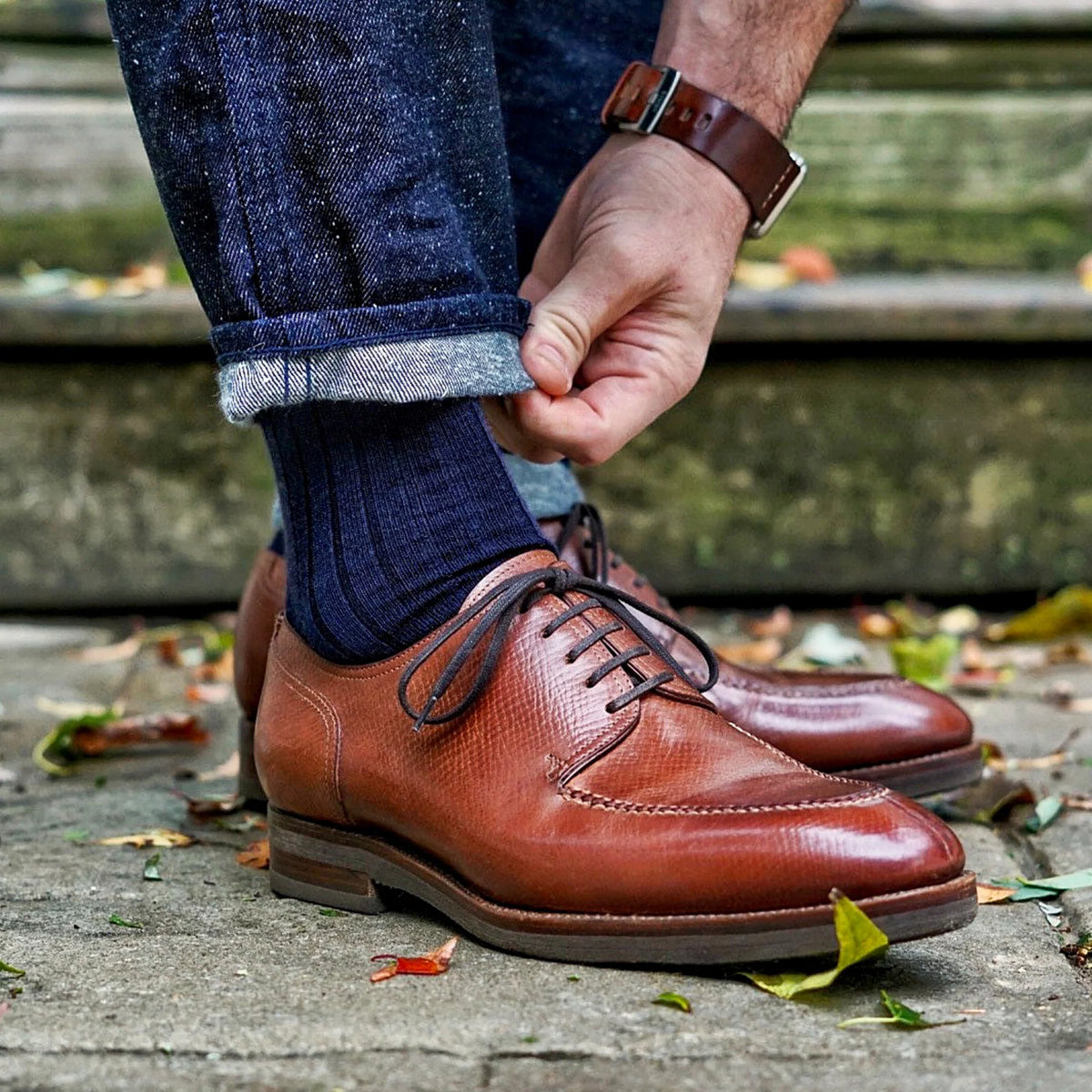 Navy Merino Wool Mid Calf Dress Socks
