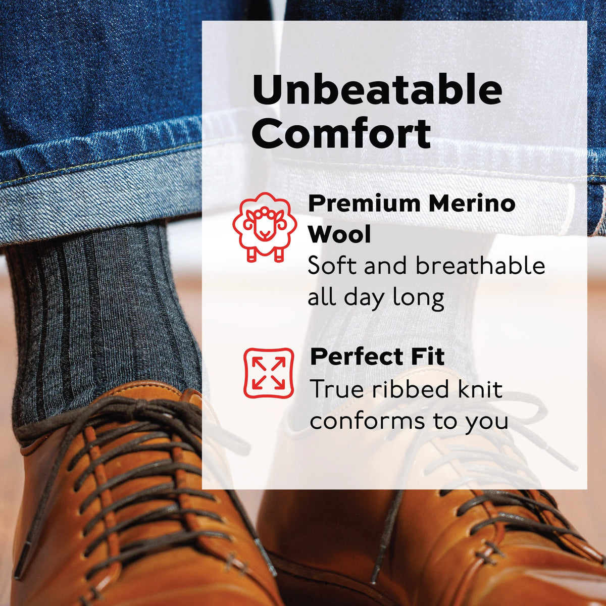Grey Heather Merino Wool Mid Calf Dress Socks