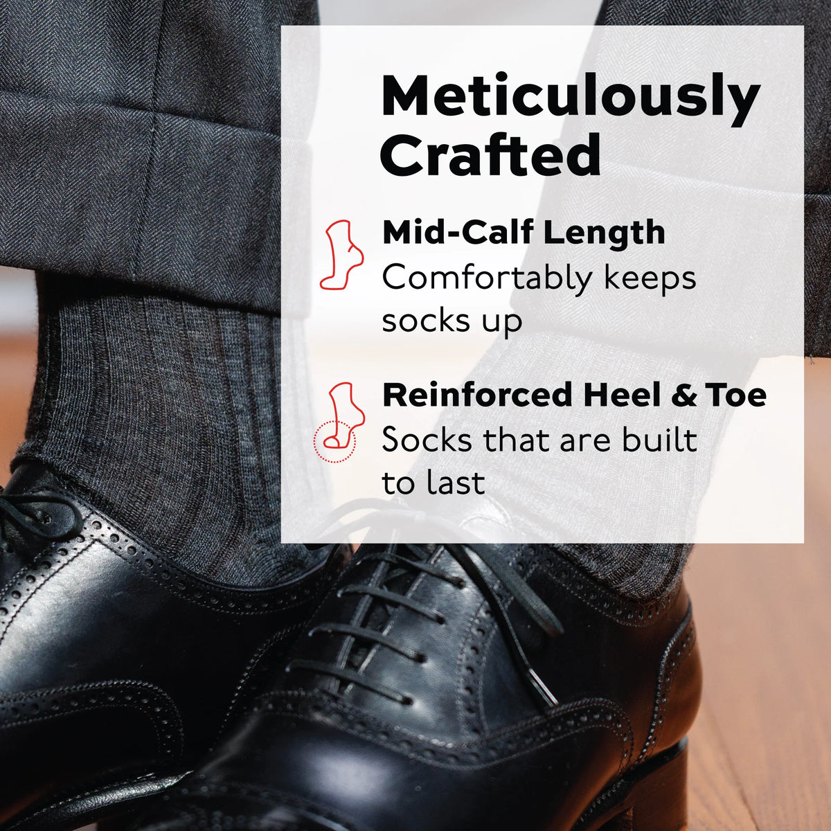 Grey Heather Merino Wool Mid Calf Dress Socks