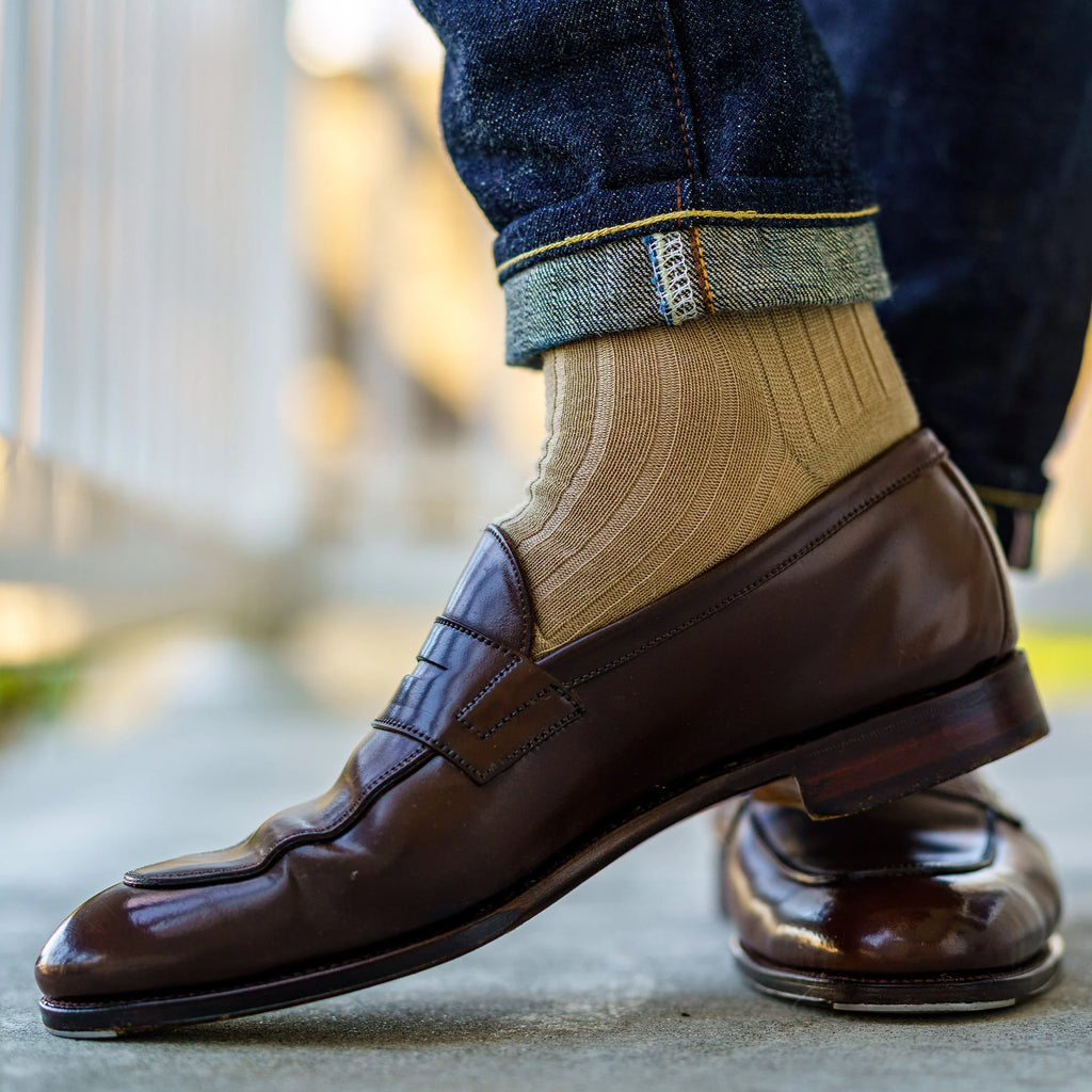 Khaki Merino Wool Mid Calf Dress Socks